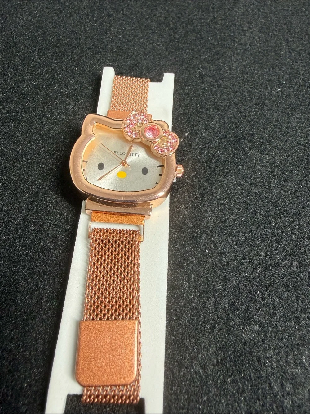 Cute Rose Gold Mesh Watch with Pink Crystal Bow